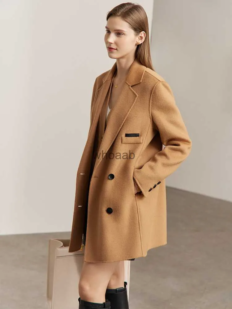 Women's Wool Blends Amii Minimalist Woolen Coat for Women 2023 Winter New Mid-long Loose Office Lady Blends Turn-Down Collar Casual Jackets 12324024 HKD230904