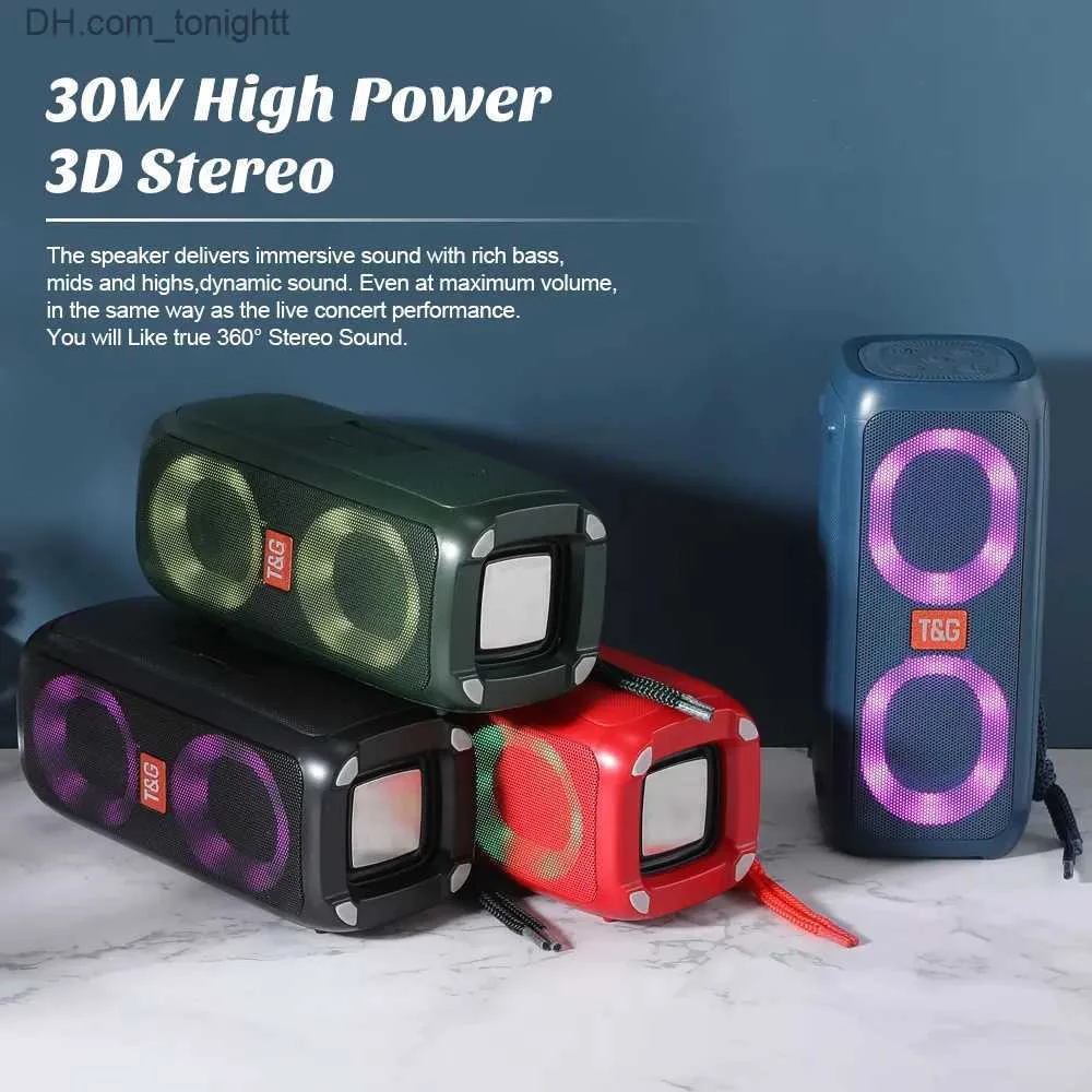 Portable Speakers TG333 30W Power caixa de som Bluetooth Speaker Wireless Dual Speakers Outdoor Subwoofer RGB Colorful Lights with FM Radio TFcard