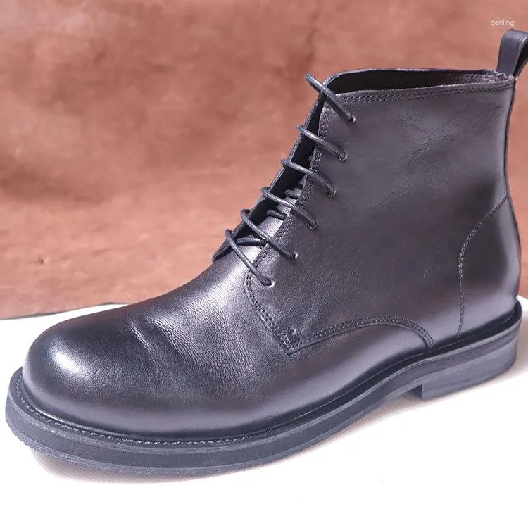 Chaussures habillées Designer de luxe Hommes Bottes En Cuir Court Mode Noir Lacets Bottines En Plein Air Bottines De Moto D'hiver