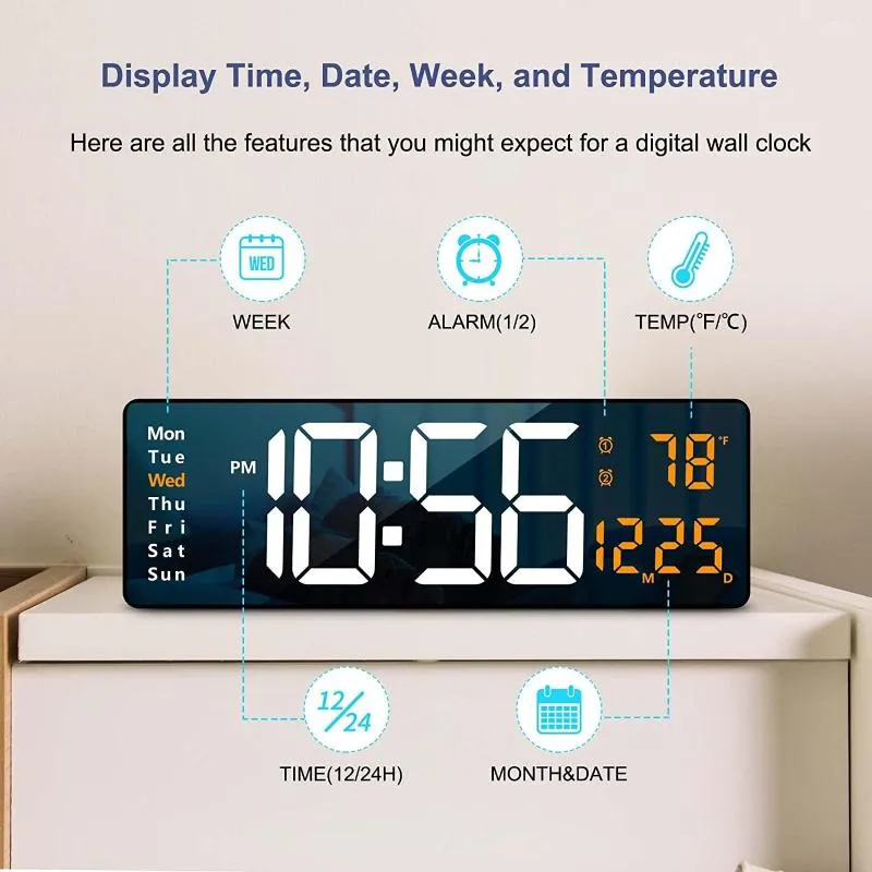 Reloj de pared digital redondo de 8 pulgadas con fecha y temperatura i
