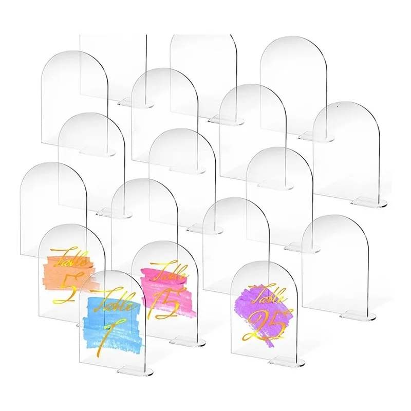 Autres fournitures de fête d'événement 30pcs 4 x 6 pouces clair arc acrylique signe blanc arqué rond feuille supérieure bricolage numéros de table avec support 230901