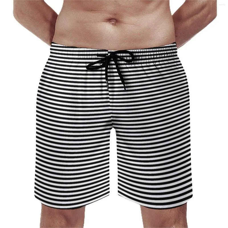 Men's Shorts Horizontal Line Board Summer Black And White Stripe Funny Beach Short Pants Sports Quick Drying Design Swimming Trunks