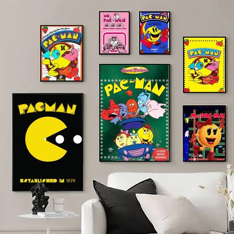 Наклейки На Стену Постер Игры P Pac Man Cetakan Gambar Dinding.