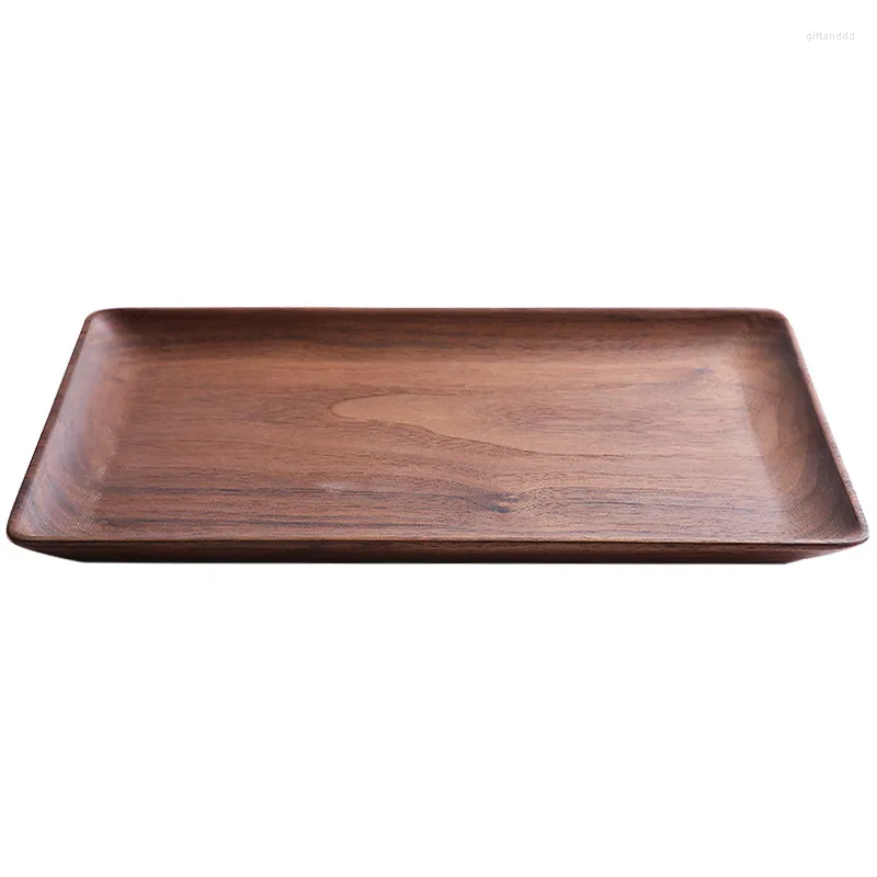 Tea Trays Amgoth Walnut Wood Serving Tray Square Rectangle Coffee Snack Breakfast Dessert Cake Plate El Home Wooden