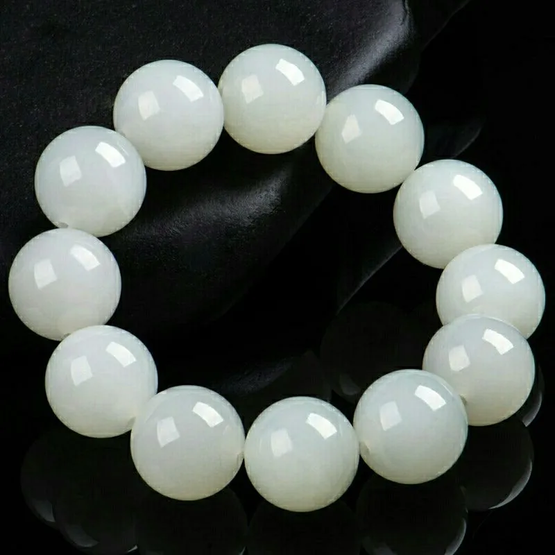 Xinjiang Hotan Jade Jasper White Jade Armband Spenatgrön armband Men pärlkedja 18mm Natural Jade Armband