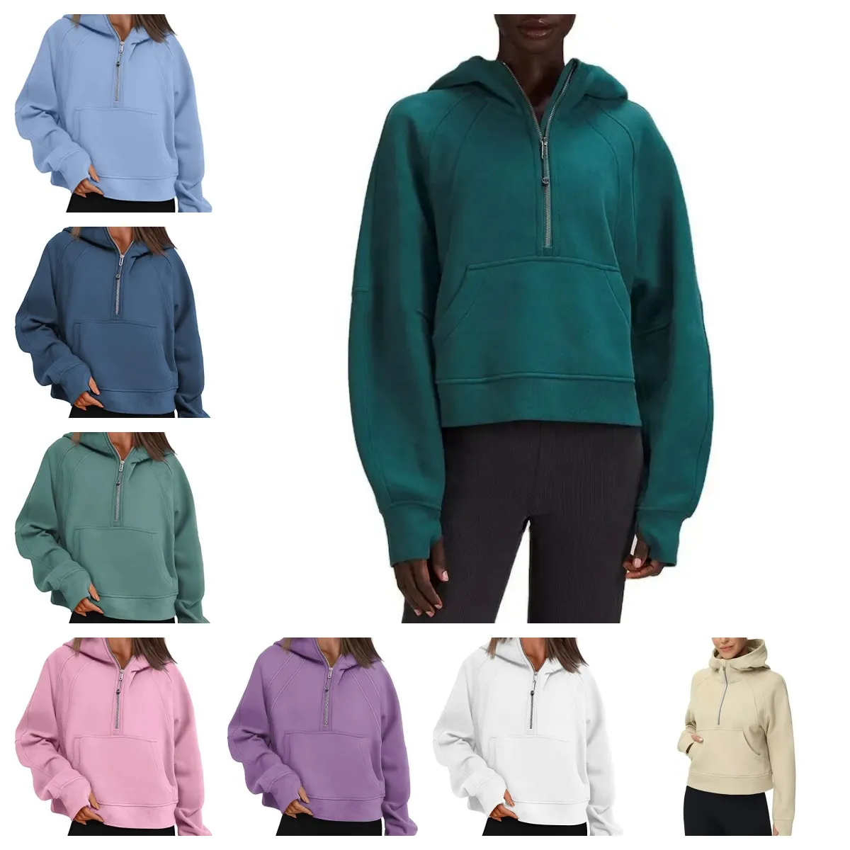 Lululemen hoodie Crop hoodies for women Designers lulu Hoodie Womens Oversized half zip full zip cropped Sweatshirts Fleece gym sportswear with Pockets