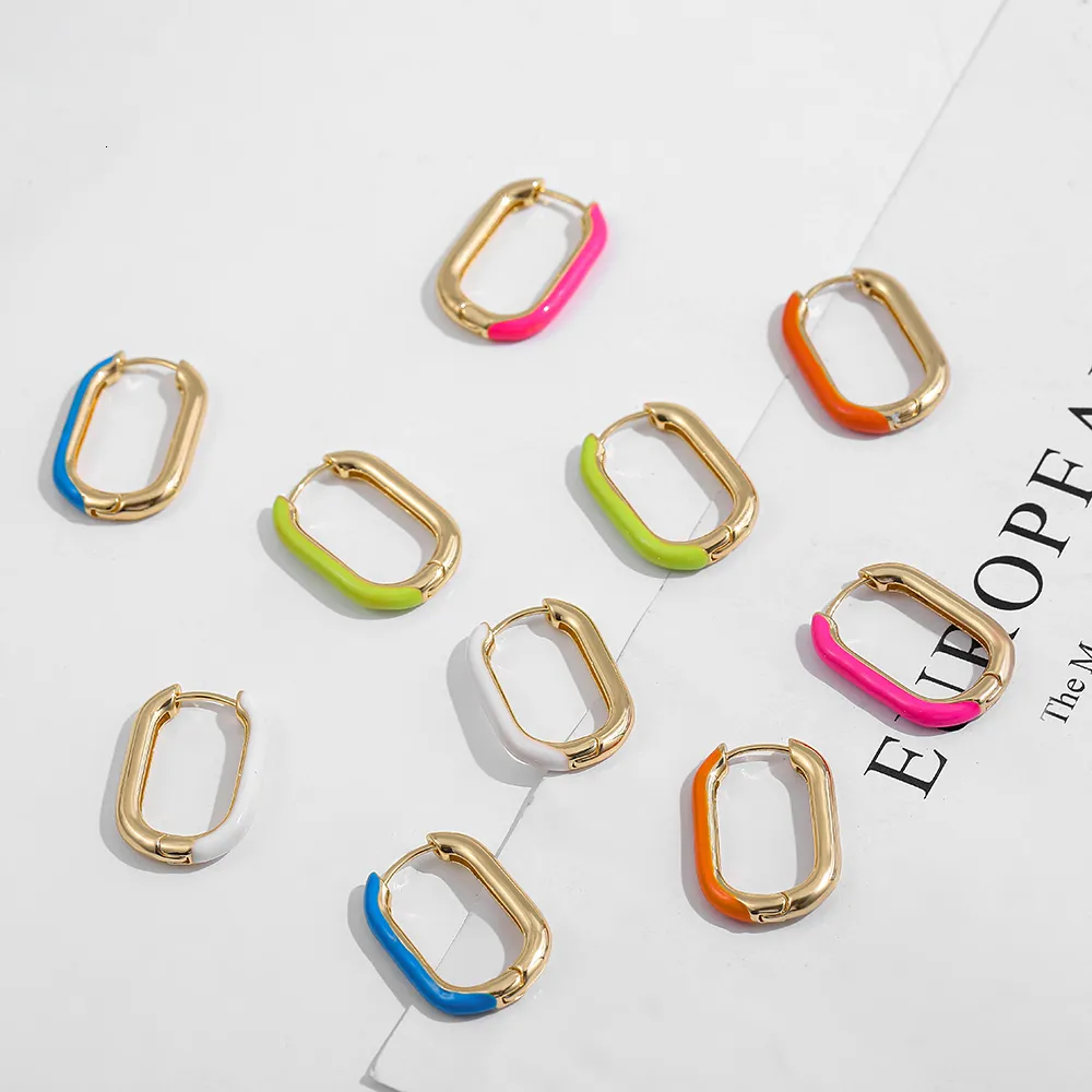 Stud Ins Trendy Multicolour Oil Drip Emamel U Shaped Ear Buckle Green Hoop Earring Minimalist Huggie Piercing Ear Smycken 230901