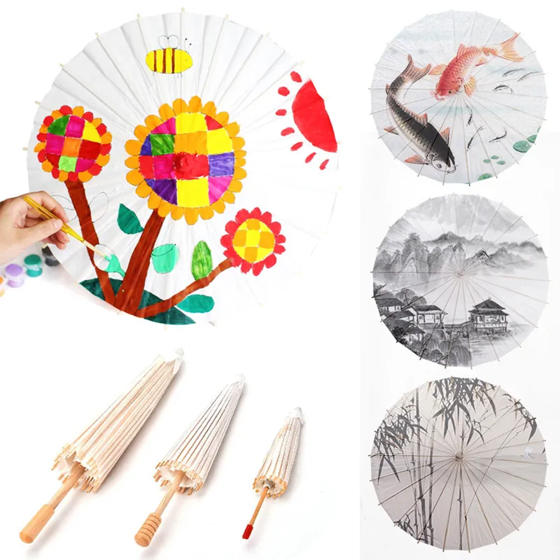 White Paper Umbrella DIY Handmade Material Blank Oil Paper Umbrella Painting Paper Umbrella Children's Graffiti Toys Sep04