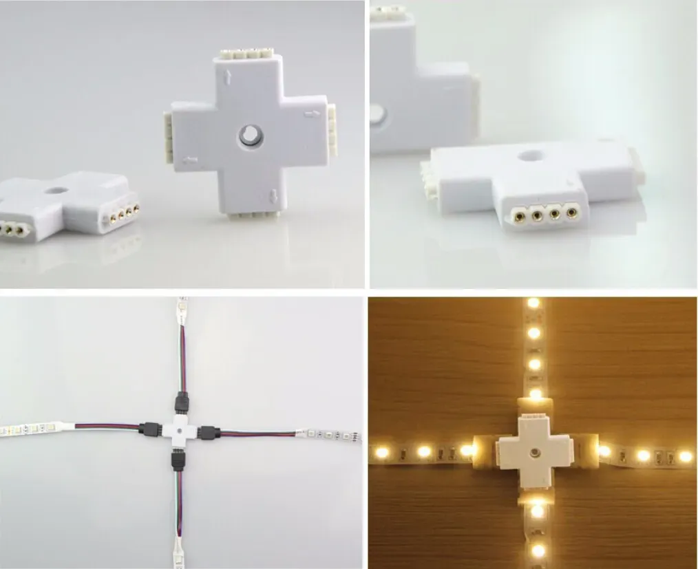 4Pin RGB Connector Cross Tape LED Lighting Accessories X-Tape Extension Wire For 3014 3528 5050 LED RGB Strip light