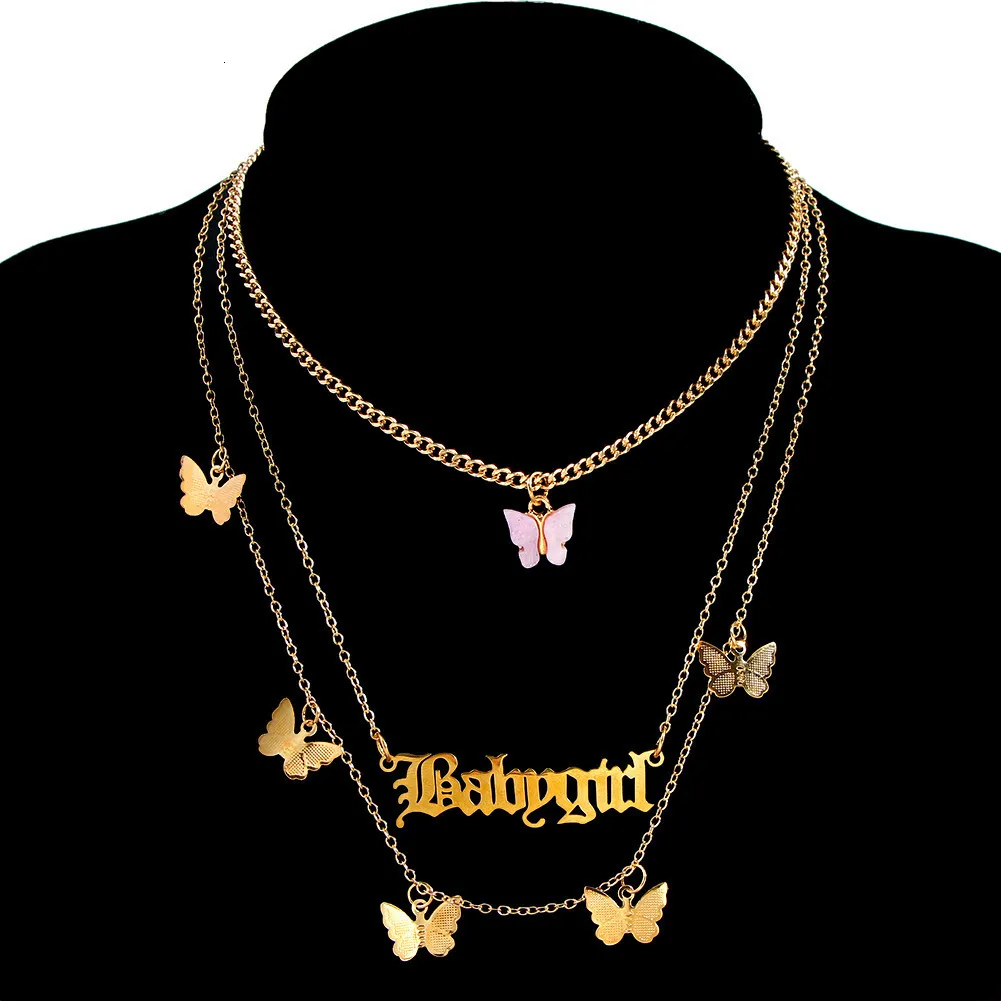 Ожерелья с подвесками, модное многослойное ожерелье с бабочкой и бахромой, креативное ожерелье с металлическими буквами для маленьких девочек 230901