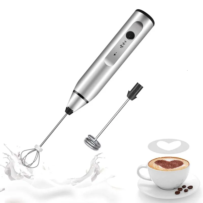 Mousseur à Lait Électrique, Mousseur de Lait Rechargeable USB et Mini  Batteur avec Dual Fouet Tête, Café Crème Cappuccino Latte Cocktails Jus