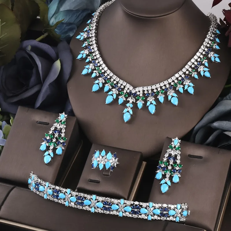 Charmarmband Janekelly 4st Bridal Zirconia Full smyckesuppsättningar för Women Party Luxury Dubai Nigeria CZ Crystal Wedding Jewelry Set 230901