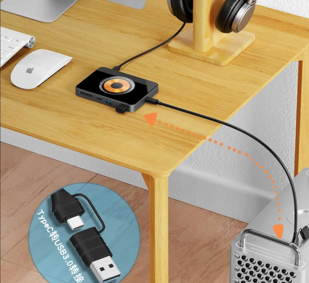 USB C Hub, Pink 8-in-1 Type C Multiport Adapter With 4K@30Hz HDMI, 100W PD, 5Gbps 1xUSB-C, 3xUSB-A 3.0, SD/TF Slots ＆ RGB Lighting, Pink USB Hub For MacBook Air/Pro, IPad, IMac