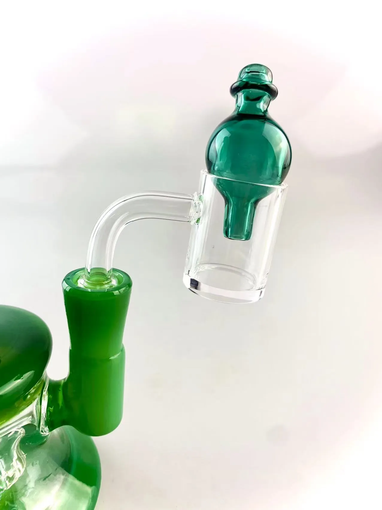 narguilé verre recycleur vert chine coloré 6,5 pouces de hauteur 14mm joint ajouter un banger un bouchon à bulles vert lac