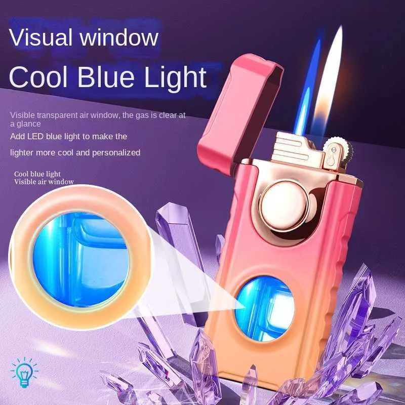 Jet Flash Visible No Gas Cigar Lighter Windproof Flint Double Tube Lighters Gadgets for Men Cigarette Accessories 7NE5