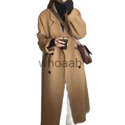 Women's Wool Blends Hot Sale Women Long Woolen Coat Over Knee Length Autumn Winter 2023 New Korean Brand Loose Wool Overcoat Dropshipping HKD230904