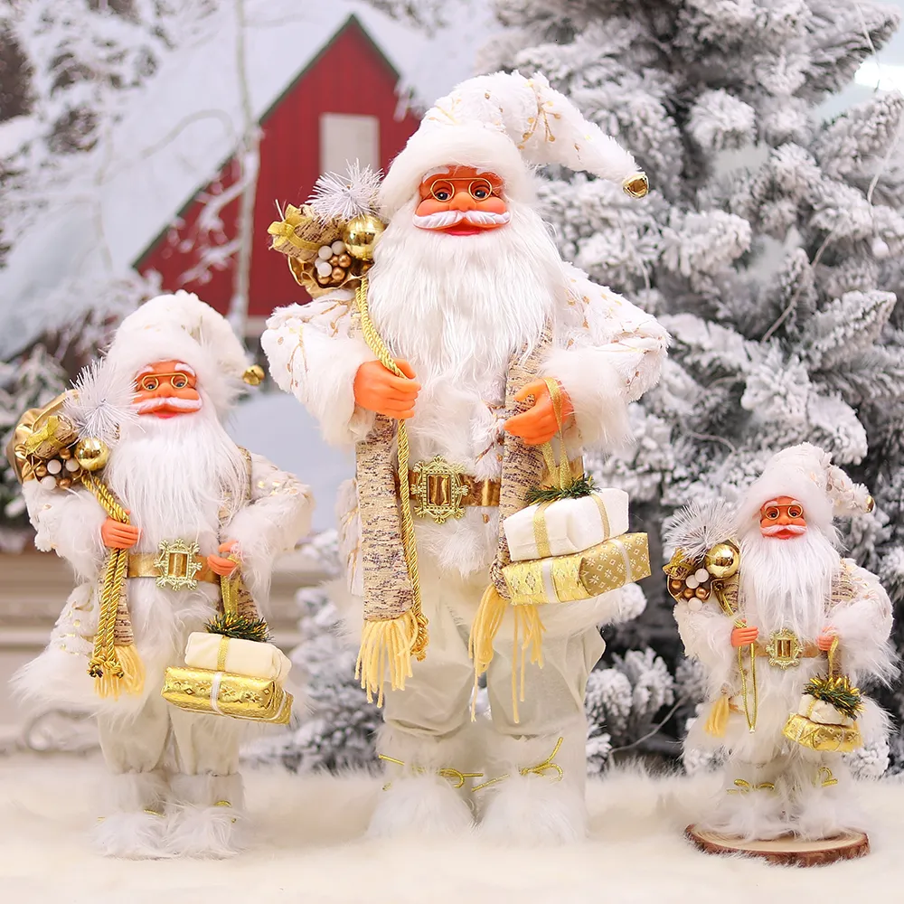 Christmas Decorations 2024 Year 60/45/30cm Christmas Decorations for Home Gilded White Robe Santa Claus Shopping Mall Christmas Tree Plush Doll 230904