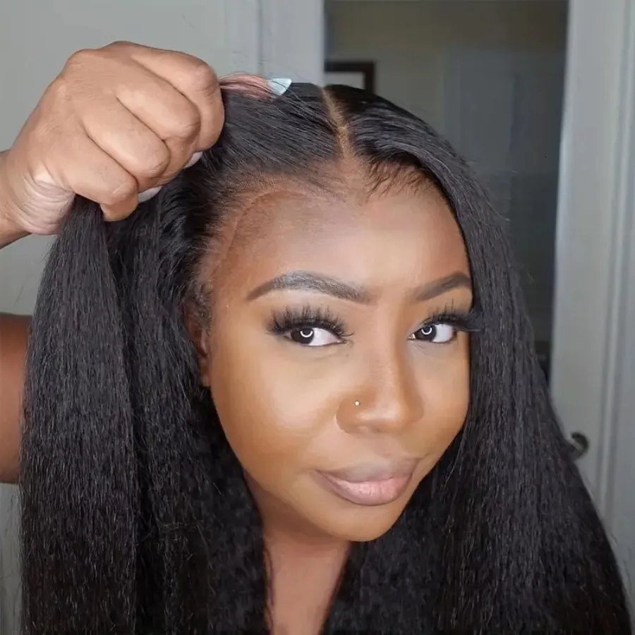 Kinky Straight Kinky Straight Synthetic Wig Glueless Ready To Wear Human Hair With 4x4 HD Lace Front Brazilian Style On Sale From Mang07 85.28 DHgate.Com
