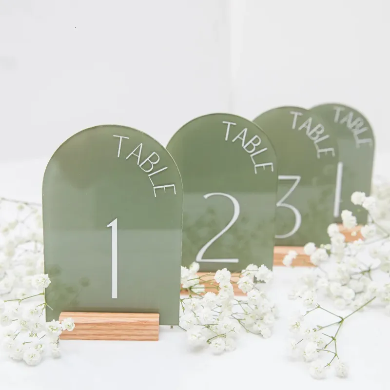 Other Event Party Supplies Personalized Painted Back Acrylic Wedding Table Numbers with Base Calligraphy Rustic Arch for Modern Decor 230901