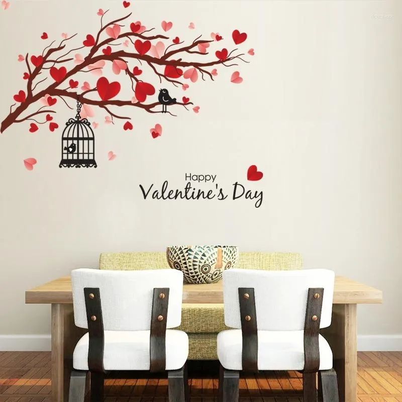 Wall Stickers Red Love Tree Branch Bird Sticker Bedroom Room Decoration Art Mural Decals Home DIY Self Adhesive Wallpaper