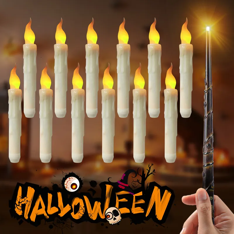 Other Event Party Supplies Floating LED Candles with Magic Wand Remote Control Flameless Remote Taper Electronic Candle Halloween Party Decor Candle Lights 230904