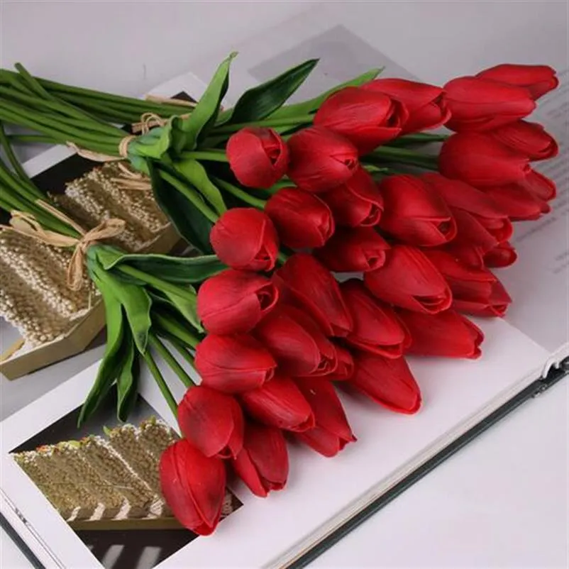 Piękno prawdziwe dotyk kwiaty lateksowe tulipany kwiat sztuczny bukiet fałszywy kwiat bukiet nałogowy Dekorat kwiaty na wesele gb156205n
