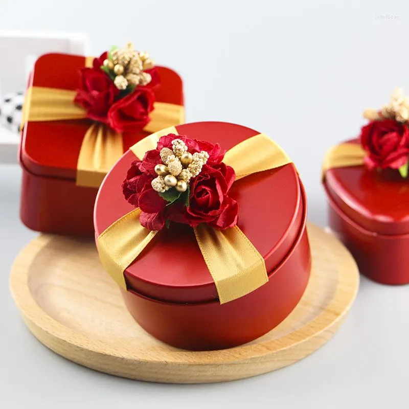 Gift Wrap Creative Candy Box Round Square Romantic Flower Ribbon Iron Small Wedding Favors Present For Guests Packaging