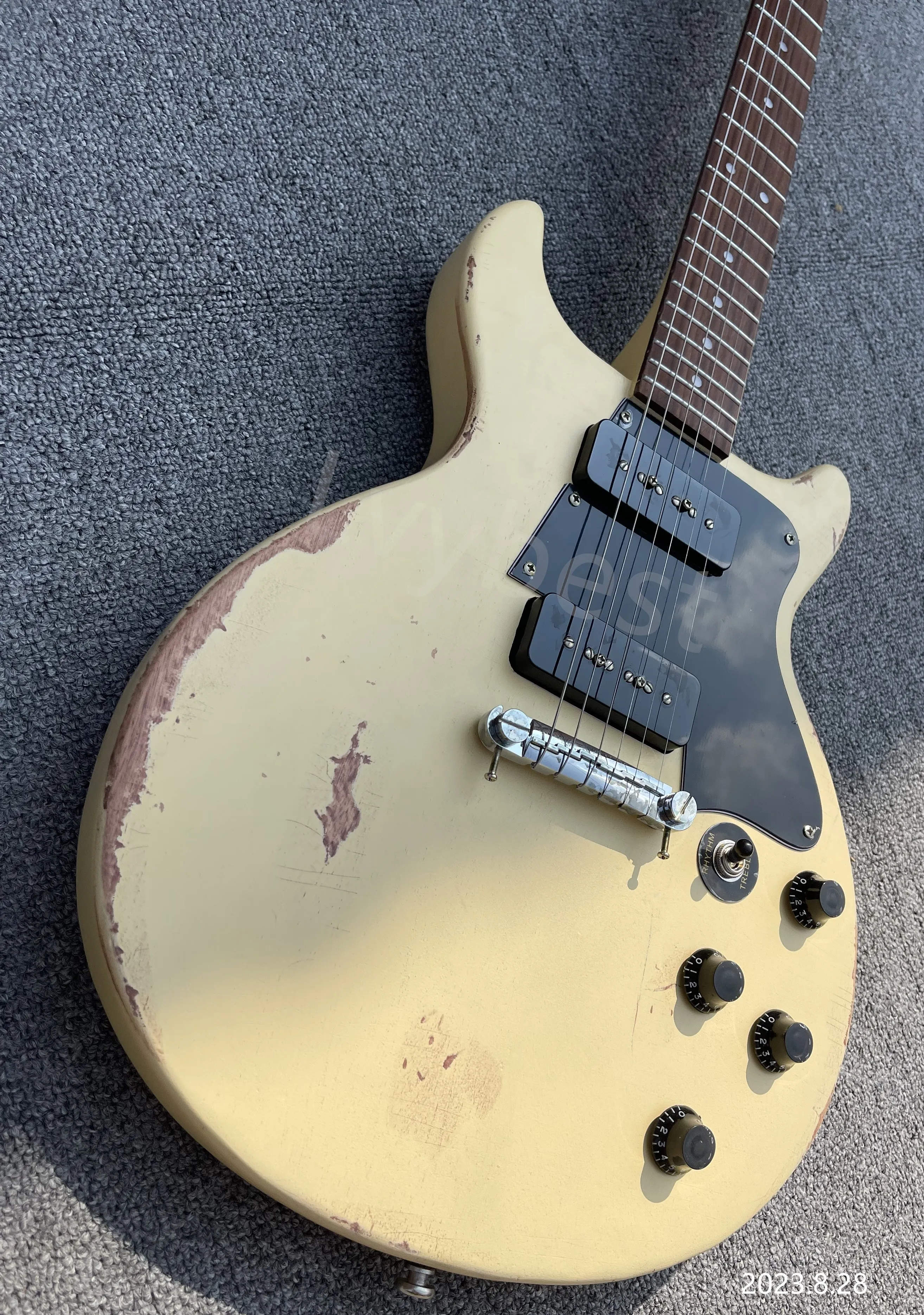 Electric Guitar Black And White, Solid Body Cream Color