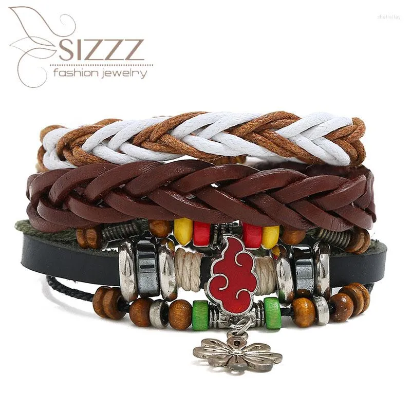 Charm Armbanden SIZZZ 2023 Retro Geweven Lederen Pak Handgemaakte Kralen DIY Driedelige Combinatie Armbanden Voor Vrouwen/mannen