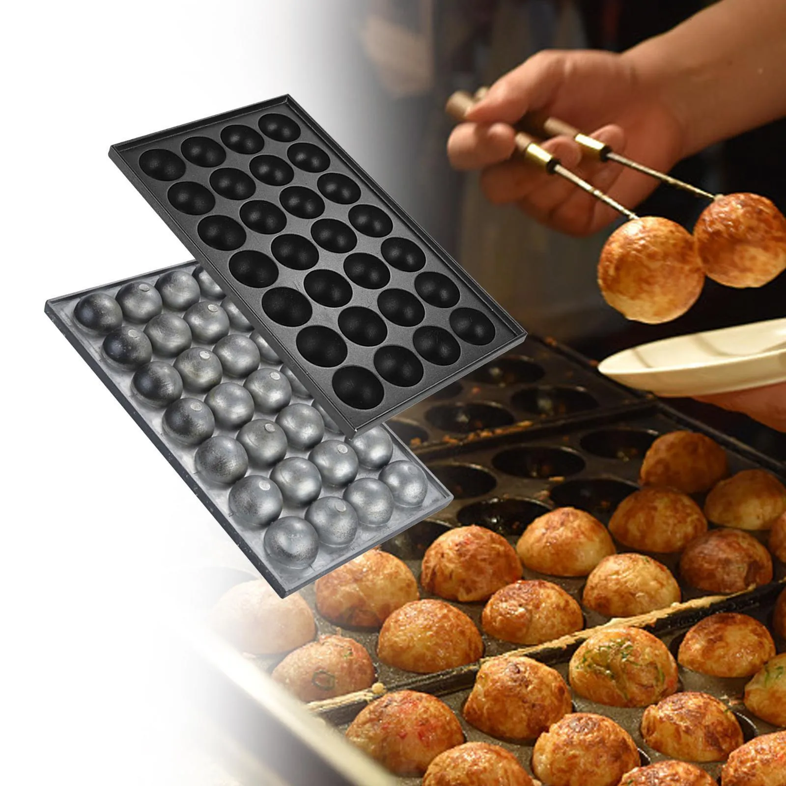 28 Hole Takoyaki Maker Aluminum Kitchen Gadgets Non-Stick Octopus Meatball Plate