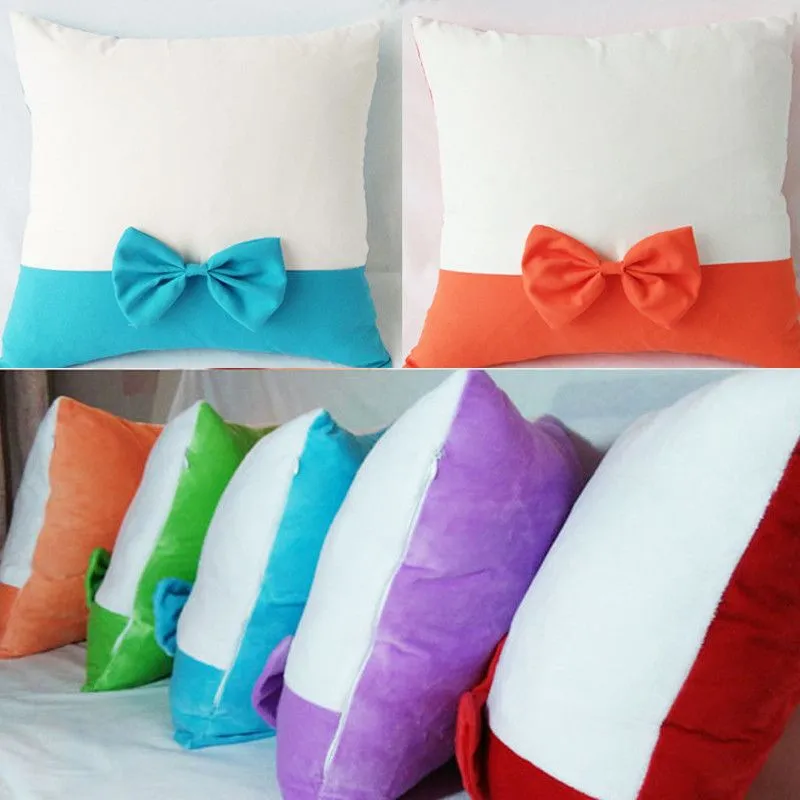 40*40cm Sublimation Blank Pillow Cover with Bow Tie Heat Transfer Coating Square Pillowcase Household Bedding