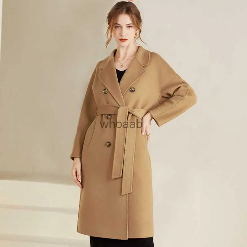 Mélanges de laine pour femmes automne et hiver nouveau manteau en cachemire pour femmes classique à Double boutonnage manteau Long en laine Double face épaissi pour femmes MM HKD230904