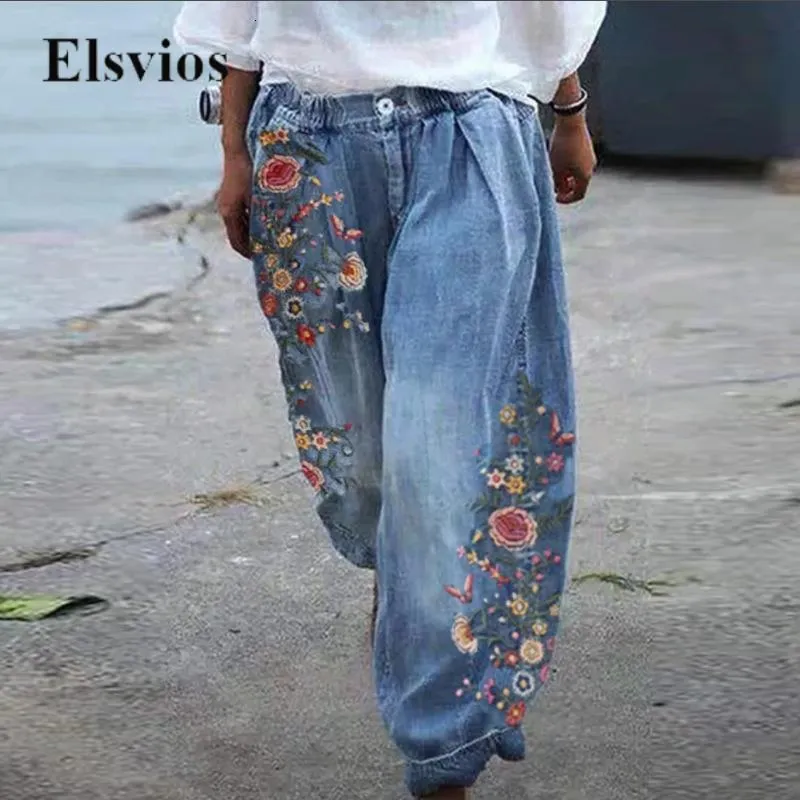 Jeans pour femmes Harajuku Vintage lâche femmes pantalons décontractés mode imprimé floral femme pantalon rue imitation faux denim lanterne harem 230901