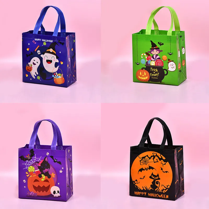 Vegetación floral sintética 4 Buah Tas Tote Halloween Belanja Tanpa Jahitan Biskuit Camilan Lipat Labu Penyihir Trik atau Permen Perlengkapan Pesta 230904