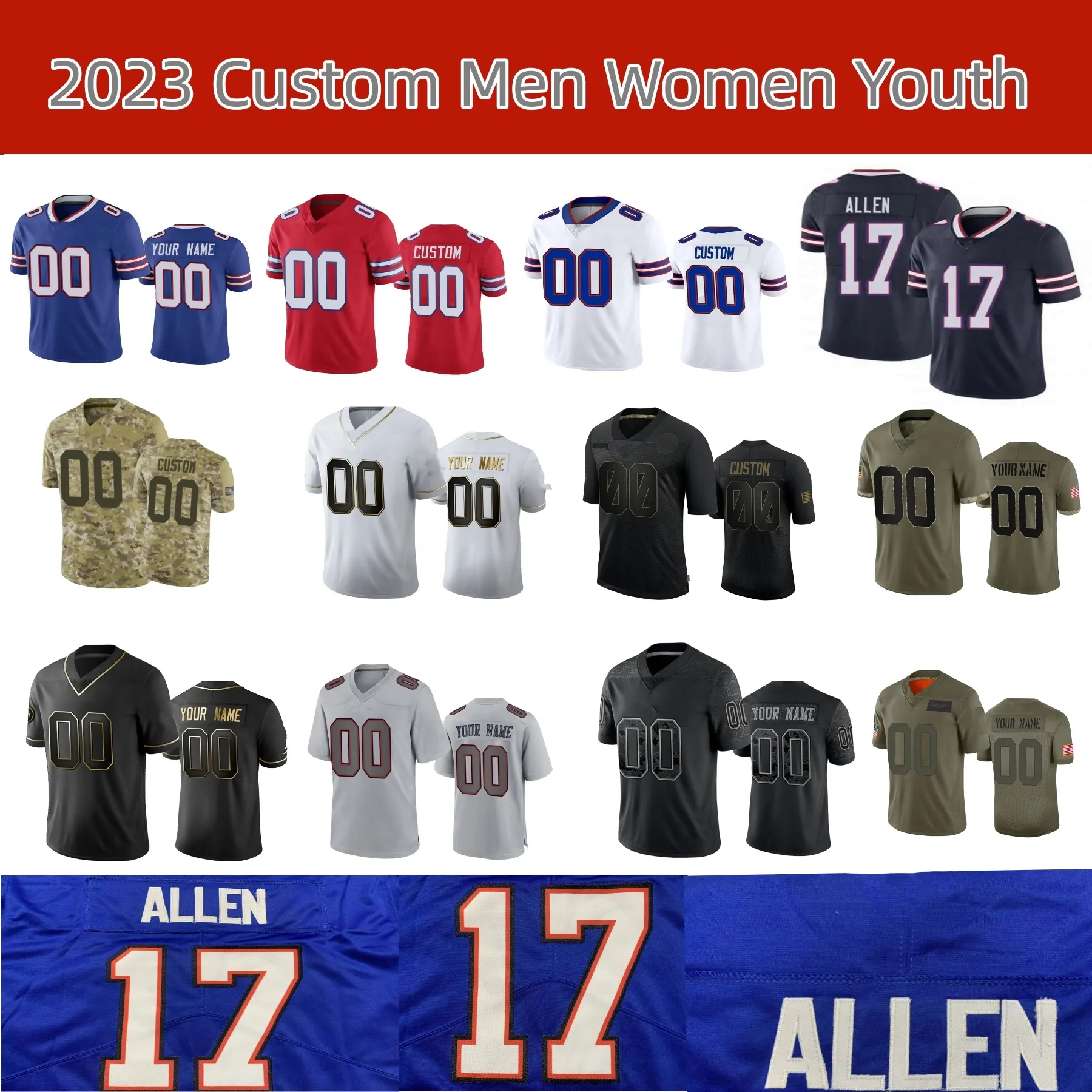 Men Women Custom Youth Josh Allen Football Jersey Gabriel Davis von Miller Billles Cook 14 Stefon Diggs Dawson Knox Beasley O Dalton