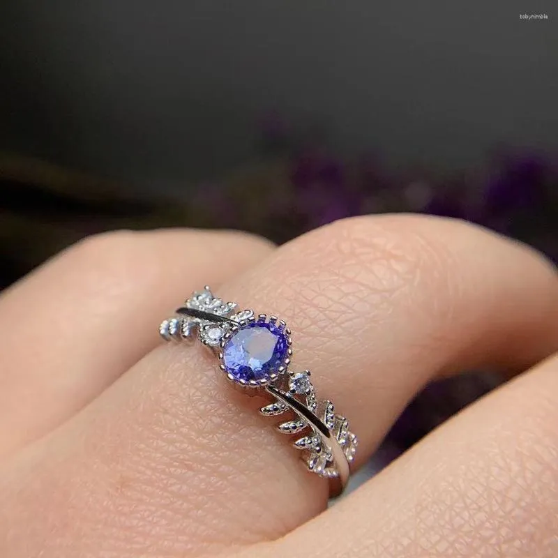 Anneaux de cluster 925 Bague de feuille d'argent pour Gorl 4mm 5mm VVS Grade Naturel Tanzanite Sterling Bijoux Cadeau Femme