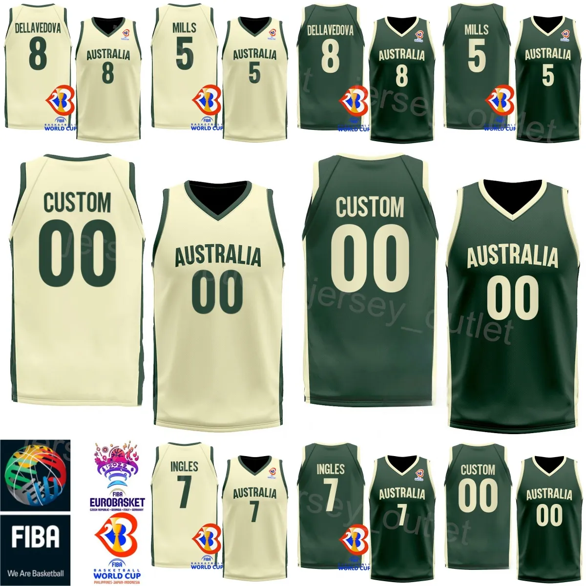 Afdrukken Australië 23 Wereldbeker Basketbal 15 NICK KAY Jersey 12 Xavier Cooks 7 Joe Ingles 11 DANTE EXUM 5 Patty Mills 3 JOSH GIDDEY 8 Matthew Dellavedova National Team