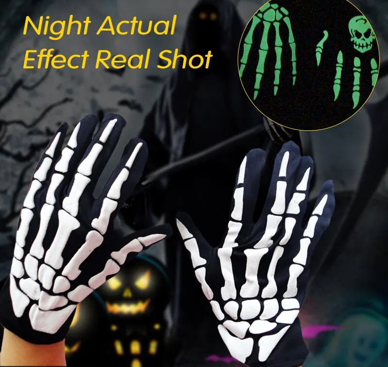 Skeleton Gloves Noctilucent Halloween Role-playing Prop Half Finger Mittens Winter Knitting Trend Men Women Clothing Accessories