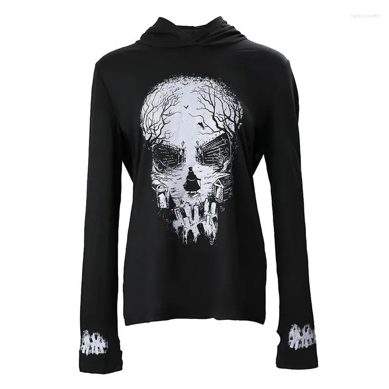 Felpe con cappuccio da donna Halloween donna Goth stampa teschio primavera autunno vestiti magliette a maniche lunghe abbigliamento femminile Y2k streetwear