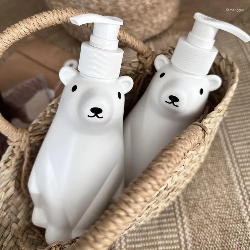 Garrafas de armazenamento 1 pc 450ml ins estilo bonito urso polar em forma de chuveiro gel sabonete líquido dividido garrafa de carregamento crianças desenhos animados decoração de banheiro