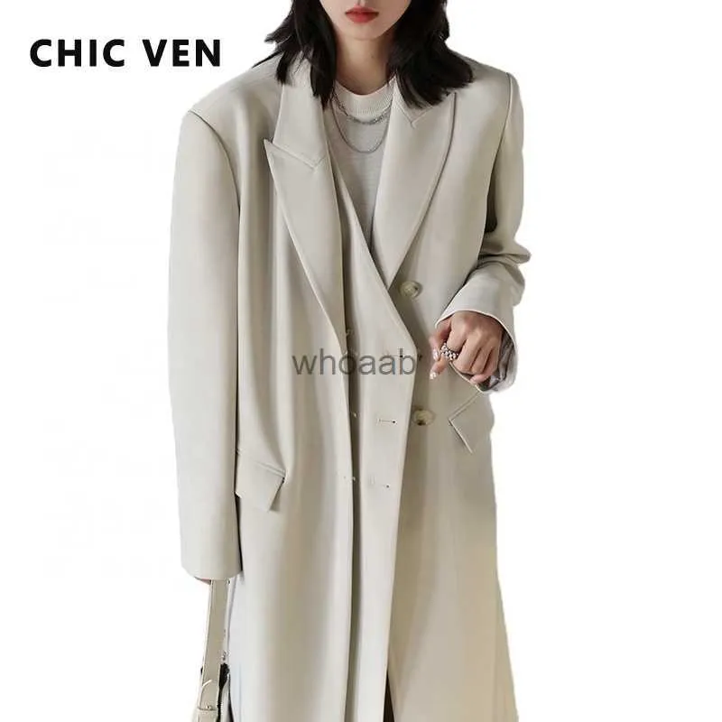 Women's Wool Blends CHIC VEN Women Blazers Thick Long Trench Coat Women's Tailored Coats Windbreaker Outerwear Female Top Office Lady Autumn Winter HKD230904