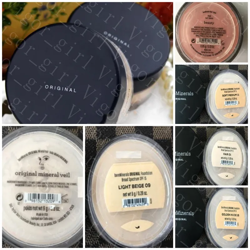 Varumärke ansiktspulver för tjej varmt ansikte lösa pulver med 58 stil mineraler pulver original/matt foundation makeup pulver med butikslåda vara original naturligt och bra varmt