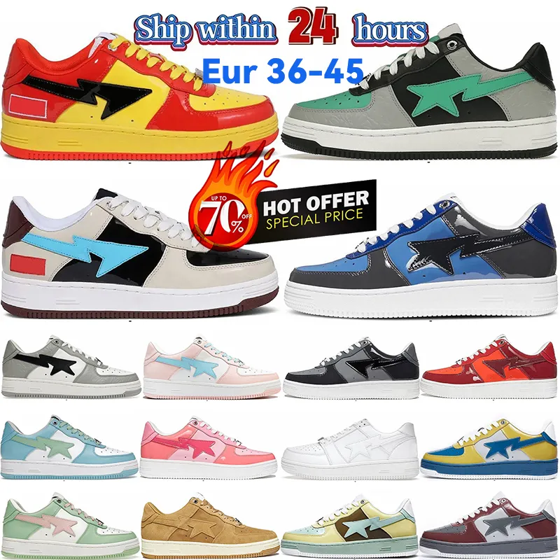 Sta Low Men Women Buty Casual Buty Projektant Nigo Bathing małpy męskie szara czarna czarna patent skórzana zielona biała biała ABC Blue Różowe zamszki Sneakers Gai A14