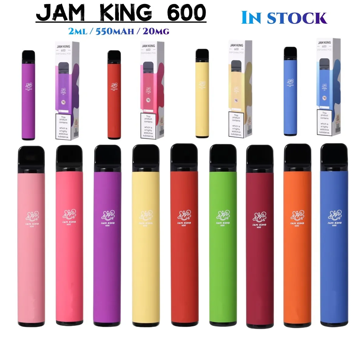 Autentico Jam King Vapes 600 Puff Vape 2ml Sapore Di Sigaretta