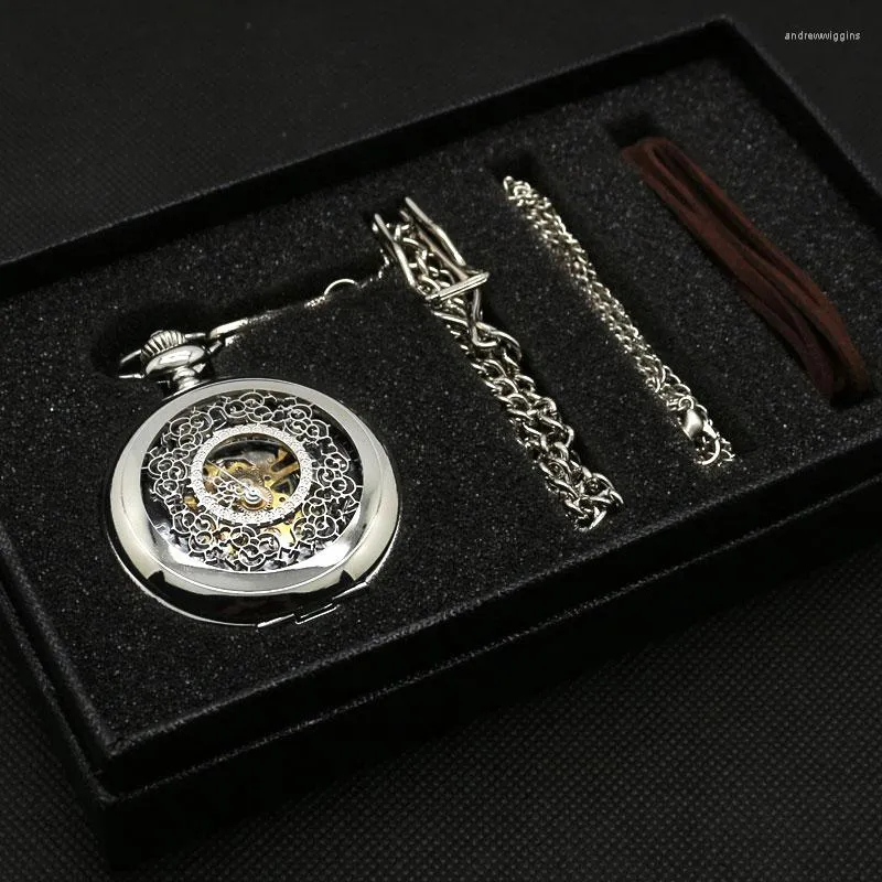 Orologi da tasca Orologio da collana con nastro di lusso Orologio unisex vintage regalo di San Valentino Orologio meccanico Set da intaglio per ragazza/ragazzo