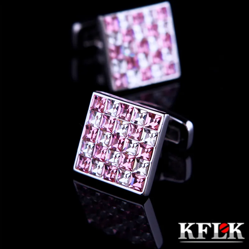 Abotoaduras KFLK Jóias Camisa Francesa Cufflink Mens Marca Rosa e Branco Cristal Cuff Link Luxo Casamento Botão Convidados de Alta Qualidade 230904