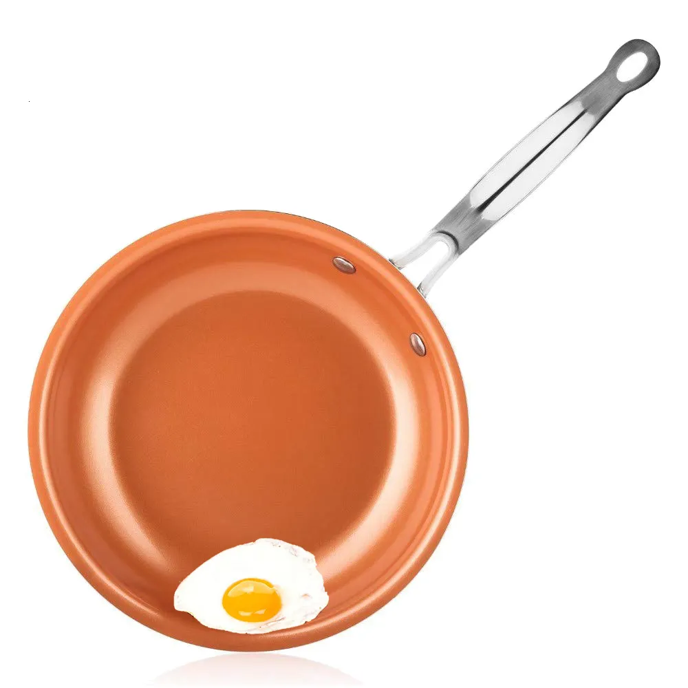 Pans LMETJMA Frying Pan Nonstick 20 24 28cm with Ceramic Coating Round Copper Egg Kitchen Cookware KC0459 230901