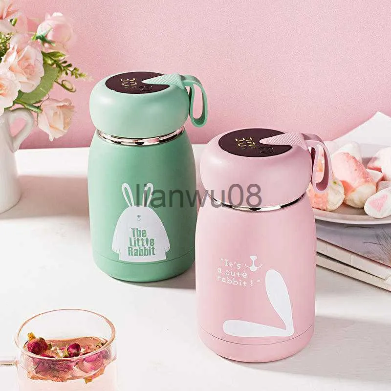 Cups Dishes Utensils Kids Mini Vacuum Smart Thermos Digital temperature Display Stainless Steel Water bottle With Insulated Handle x0904