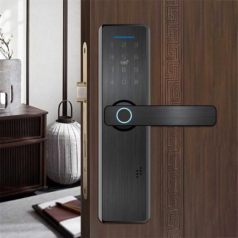 Dörrlås Phipulo Tuya WiFi Smart Door Lock IP67 Vattentät anti-stöld Biometrisk fingeravtryck Digital lösenord Mekanisk nyckel Unlock HKD230903