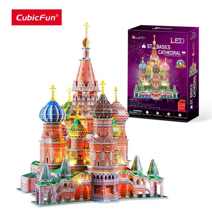 3D Puzzles CubicFun 3D Puzzles LED Rússia Catedral Modelo Catedral de São Basílio Arquitetura Construção Kits de Igreja Brinquedos para Adultos Crianças 230904